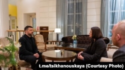 Уладзімір Зяленскі і Сьвятлана Ціханоўская на сустрэчы ў Вільні 26 студзеня 2026 году. Ілюстрацыйнае фота