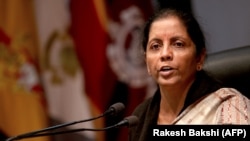 Indian Defense Minister Nirmala Sitharaman briefs media about militant attack at Sunjwan Army camp in Jammu on February 12