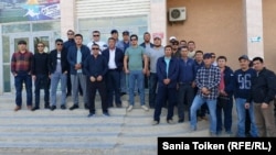 Kazakhstan, Aktau. Complaining workers gathered at Sinopec office. 24 Sept 2019.