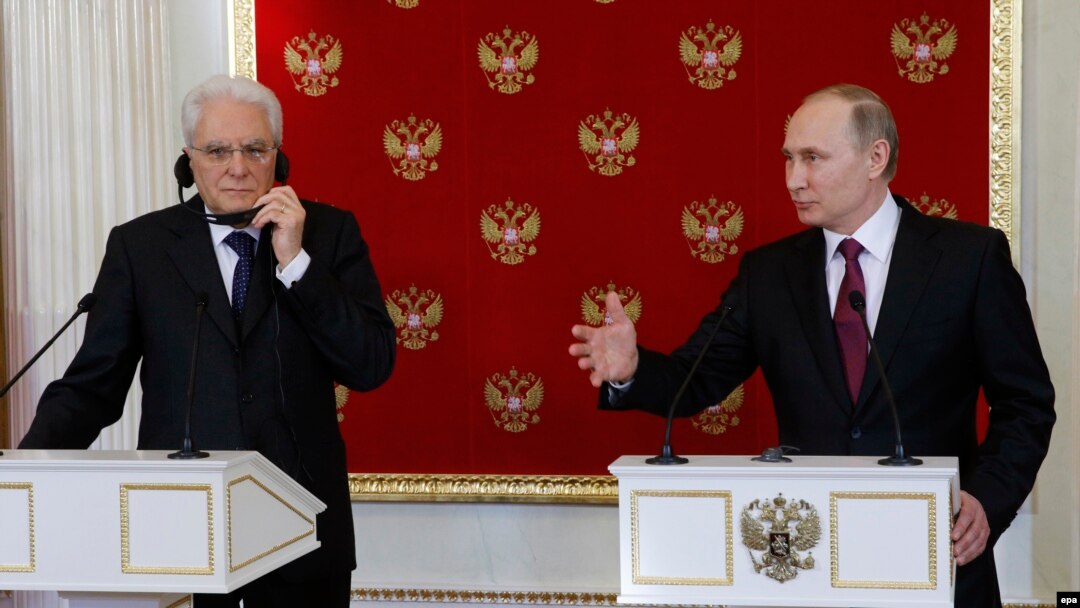 Серджо Маттарелла и Владимир Путин на переговорах в 2017 году