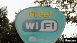 Turkey -- A sign advertising free Wi-Fi zone is seen at the Sultanhamet area of Istanbul, Turkey, in this September 30, 2010 file photo. 