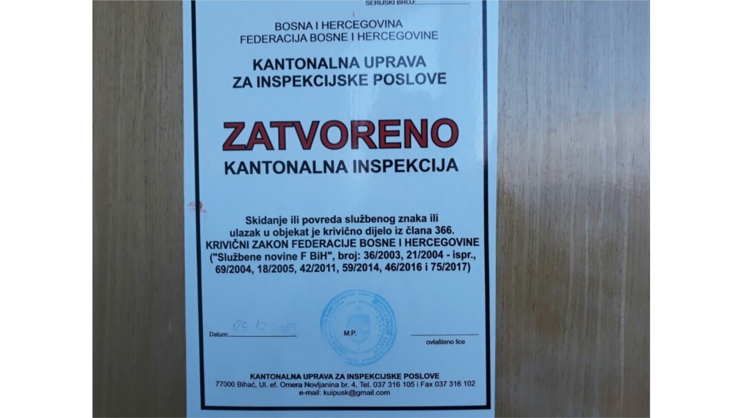 Obavještenje kantonalne inspekcije