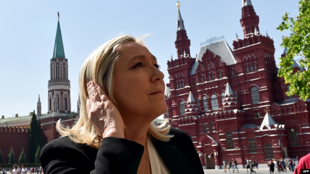 France's far-right Front National party leader Marine Le Pen visits Moscow in May 2015.