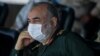 IRAN -- Iranian revolutionary guard chief Hossein Salami wearing a face mask attends a wargame in Strait of Hormuz, July 28, 2020 