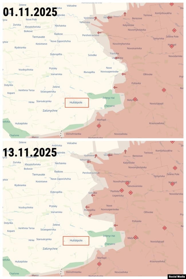 Гуляйполе, ситуация на фронте по данным проекта DeepState