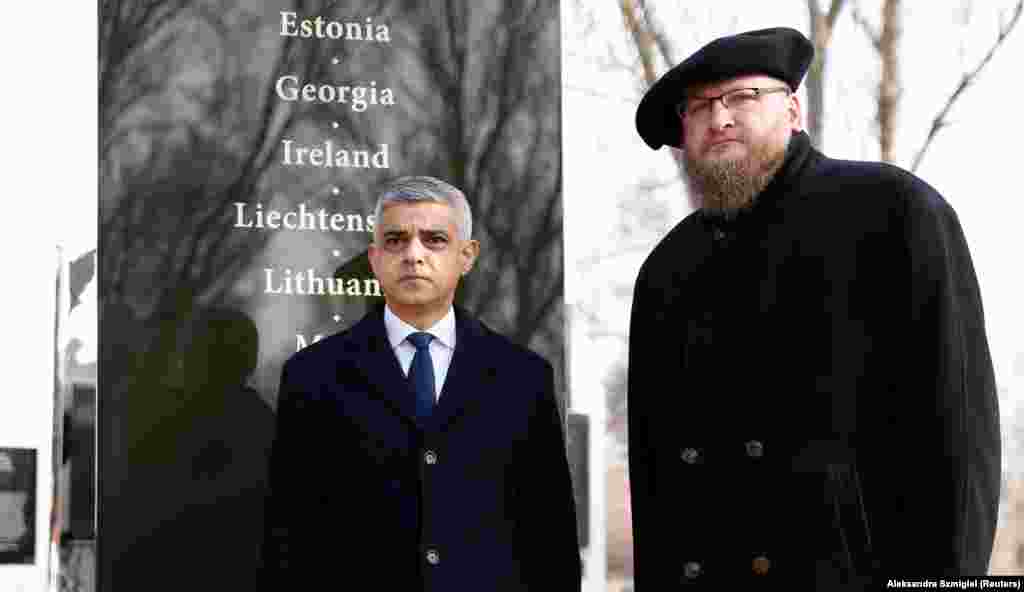 Mayor of London Sadiq Khan and Director of the Auschwitz-Birkenau State Museum Piotr Cywinski attend the ceremony of unveiling a plaque informing about financial support of London to the Auschwitz-Birkenau Foundation during the ceremonies marking the 75th anniversary of the liberation of the camp and International Holocaust Victims Remembrance Day, in Oswiecim, Poland, January 27, 2020. 