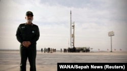 Amirali Hajizadeh, head of the aerospace division of the Revolutionary Guards, stands before the launch of the first military satellite named Noor into orbit by Iran's Revolutionary Guards Corps, in Semnan, Iran April 22, 2020.