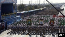 Iranian soldiers march during the annual military parade marking the anniversary of the start of Iran's 1980-1988 war with Iraq.