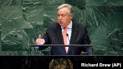 UN Secretary General Antonio Guterres addresses the 73rd session of the United Nations General Assembly in New York on September 25.