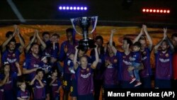 «Барселона» святкує перемогу в чемпіонаті Іспанії, 20 травня 2018 року