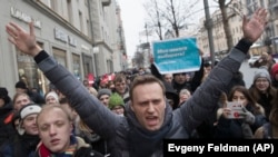 Алексей Навальный Мәскеудегі қарсылық акциясында. 28 қаңтар 2018 жыл.
