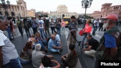 Activists gather in Yerevan's main Republic Square to campaign against rising electricity prices