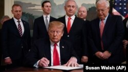 U.S. President U.S. President Donald Trump signed a proclamation officially recognizing the Golan Heights as Israeli territory on March 25.
