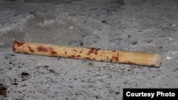 The blood-stained stick used in the beating of Argishti Kiviryan, editor of "Armenia Today", Yerevan. Photo courtesy Gagik Shamshian. 