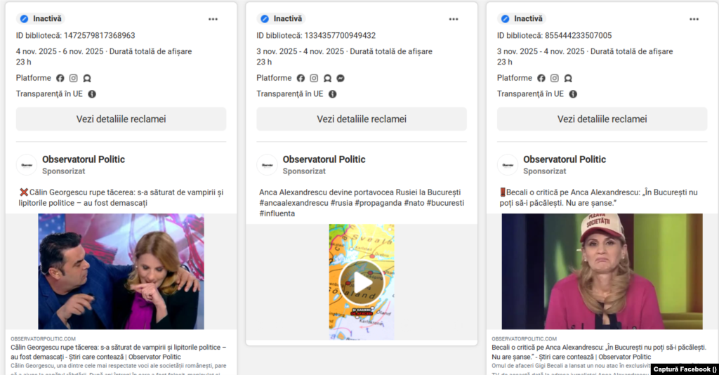 Postări sponsorizate de Observatorul Politic împotriva Ancăi Alexandrescu.