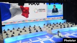 Armenia - French President Emmanuel Macron speaks at a summit of the Francophonie organization in Yerevan, 11 October 2018.