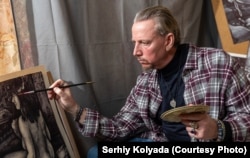 Kolyada's main tool is a ballpoint pen, but he occasionally adds gouache or watercolors to his works.