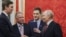 Russian President Vladimir Putin welcomes US special envoys Jared Kushner (left) and Steve Witkoff at the Kremlin on September 5.
