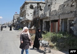 تصویری از ویرانه‌های به جا مانده از جنگ داخلی در حمص در آوریل ۲۰۲۰