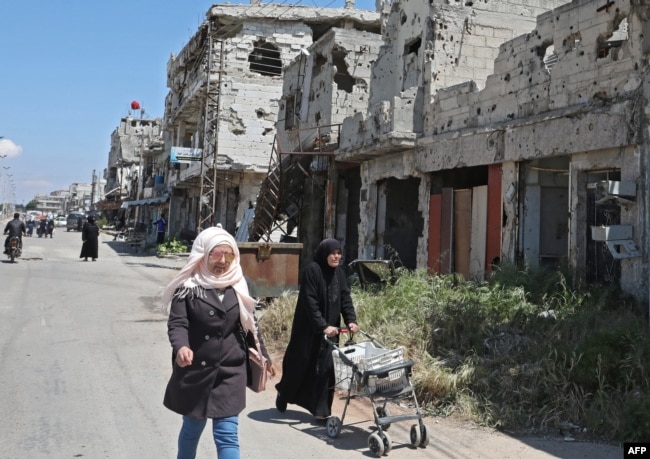 تصویری از ویرانه‌های به جا مانده از جنگ داخلی در حمص در آوریل ۲۰۲۰