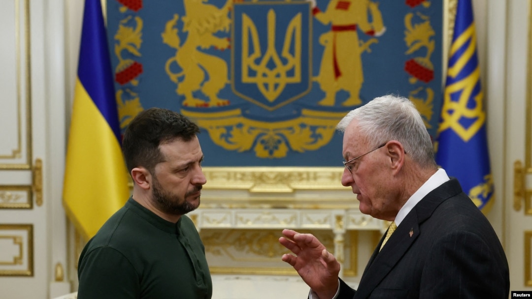 U.S. Special Envoy to Ukraine and Russia Keith Kellogg and Ukrainian President Zelenskyy meet in Kyiv on February 20.