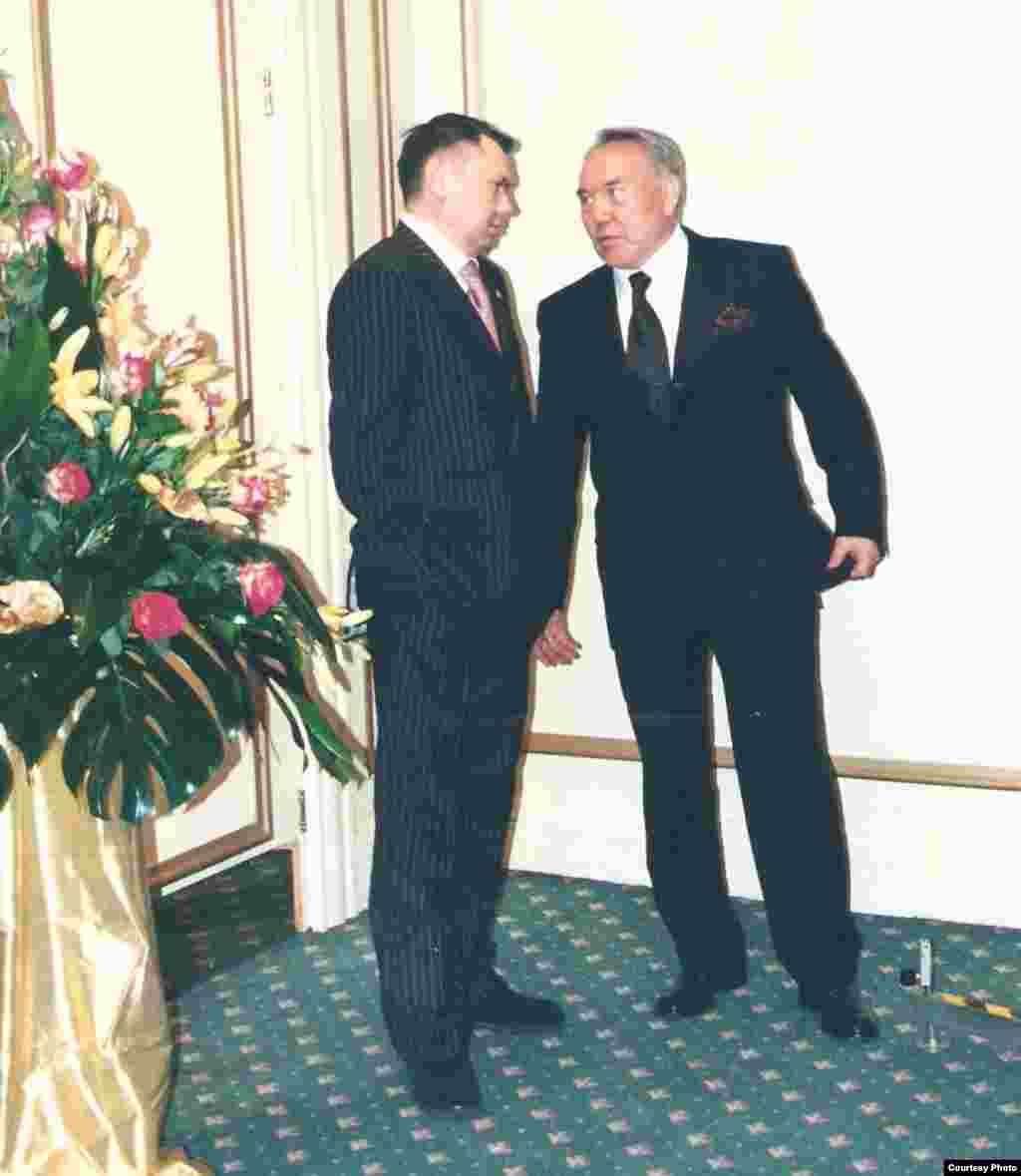 Aliev and his father-in-law in 2001. In June 2014, Aliev was arrested in Vienna. His lawyers said he had turned himself in. Austrian authorities charged him with involvement in the killings of two Kazakh bankers in 2007.