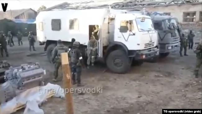 A photograph of the Russian military filtration's camp in Naroulya, Belarus, published by a pro-Russian Telegram channel in early 2022.