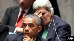 Президент США Барак Обама и госсекретарь Джон Керри на заседании Генеральной ассамблеи ООН