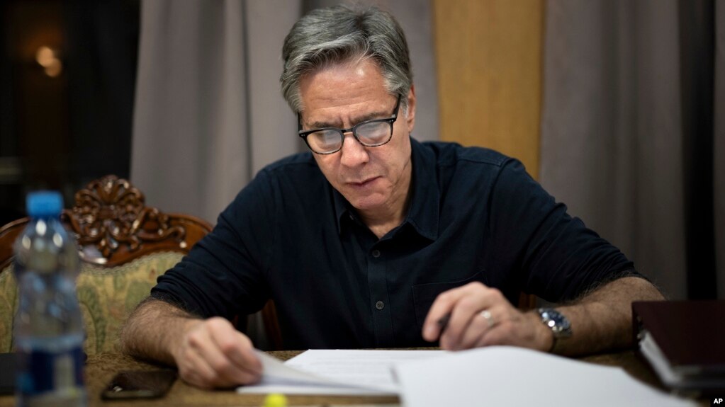 U.S. Secretary of State Antony Blinken travels by train to Kyiv on May 13. 