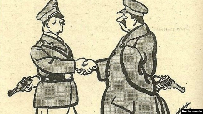 Гитлер и Сталин: союзники, никогда не доверявшие друг другу (фрагмент британской карикатуры, 1939)