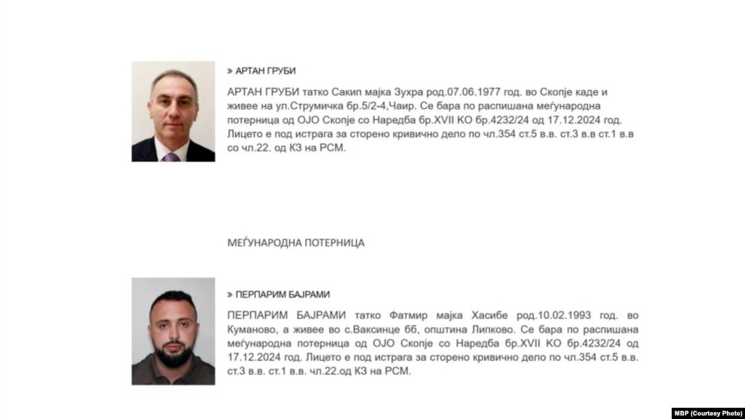 Меѓународни потернници по Артан Груби и Перпарим Бајрами