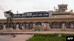 Syria -- A view shows sand bags in front of the airport in the northern city of Aleppo, 12Dec2012