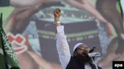 Hafiz Saeed, head Jamat ud Dawa during a rally to support Saudi Arabia in its ongoing military campaign in Yemen in Islamabad on April 9.