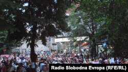 Protests continued on April 18 against Macedonian President Gjorge Ivanov's pardon of officials accused in a wiretapping scandal.