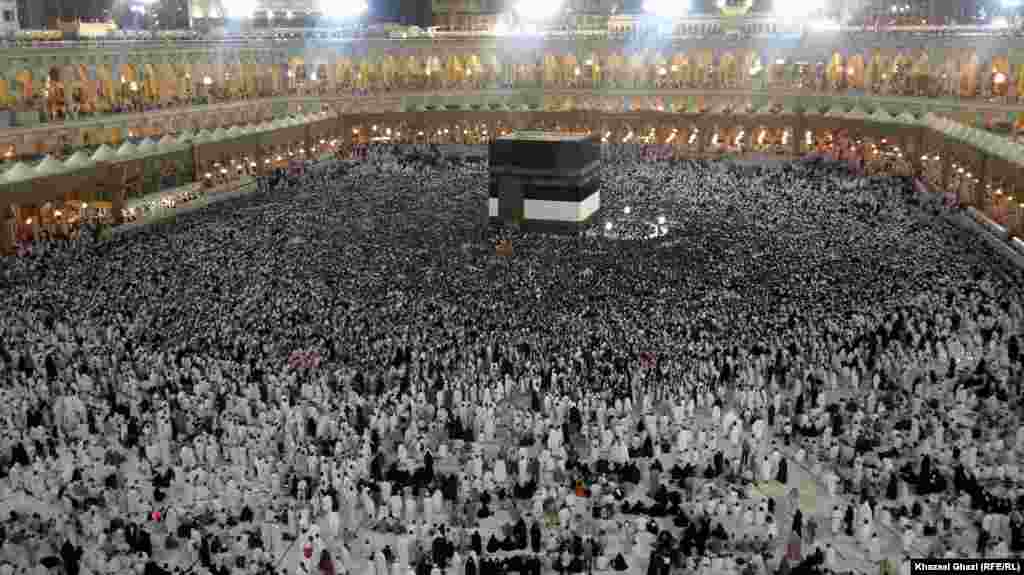 The Kaaba is circled seven times in what's known as "tawaf al qudum."