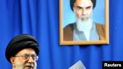 Supreme leader Ayatollah Ali Khamenei speaks during Friday Prayers in Tehran on February 4.