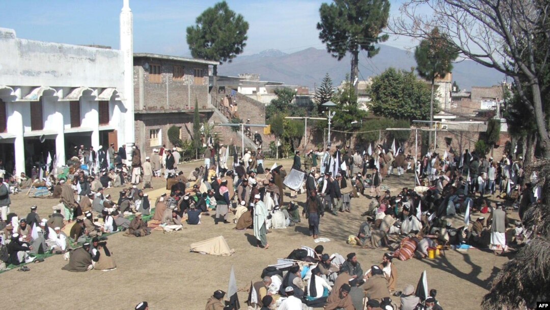 Islamists gather at a camp before a peace rally at Mingora in the Swat valley on February 18.
