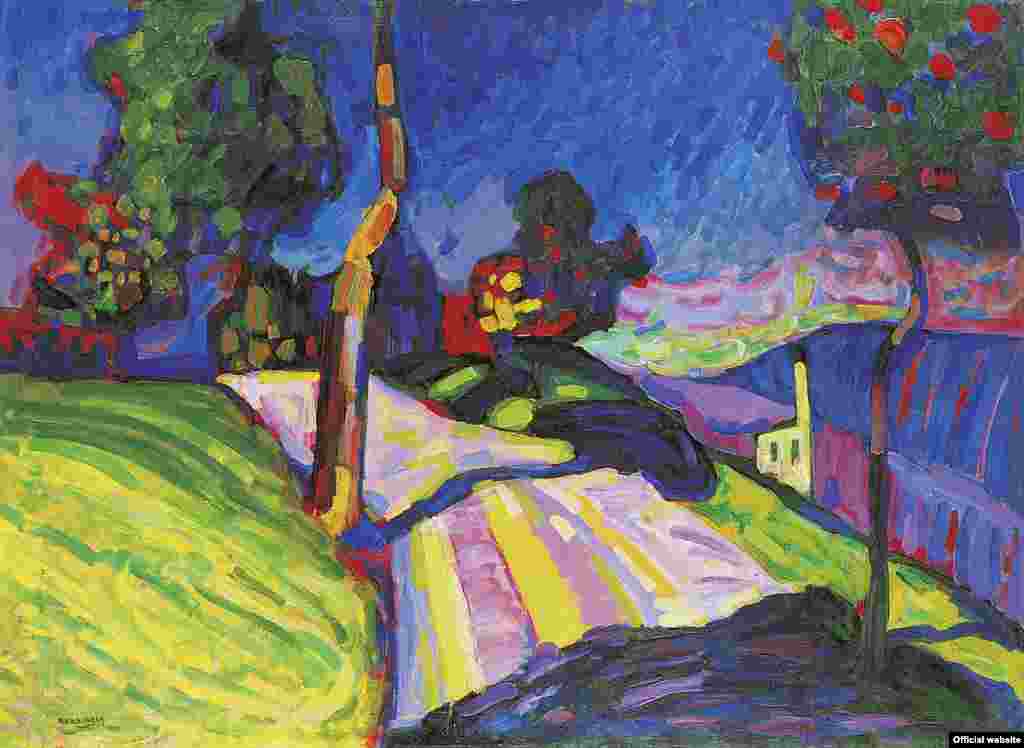 Wassily Kandinsky Murnau &ndash; Kohlgruberstrasse, 1908 Oil on cardboard, 71,5 x 97,5 cm Merzbacher Kunststiftung