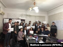 Tajik journalism students graduating from a one-week course in data journalism in Dushanbe.