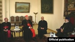 Armenia - Catholicos Garegin II (R) meets with Cardinal Leonardo Sandri, prefect of the Catholic Congregation for Eastern Churches, in Echmiadzin, 16Jul2012.