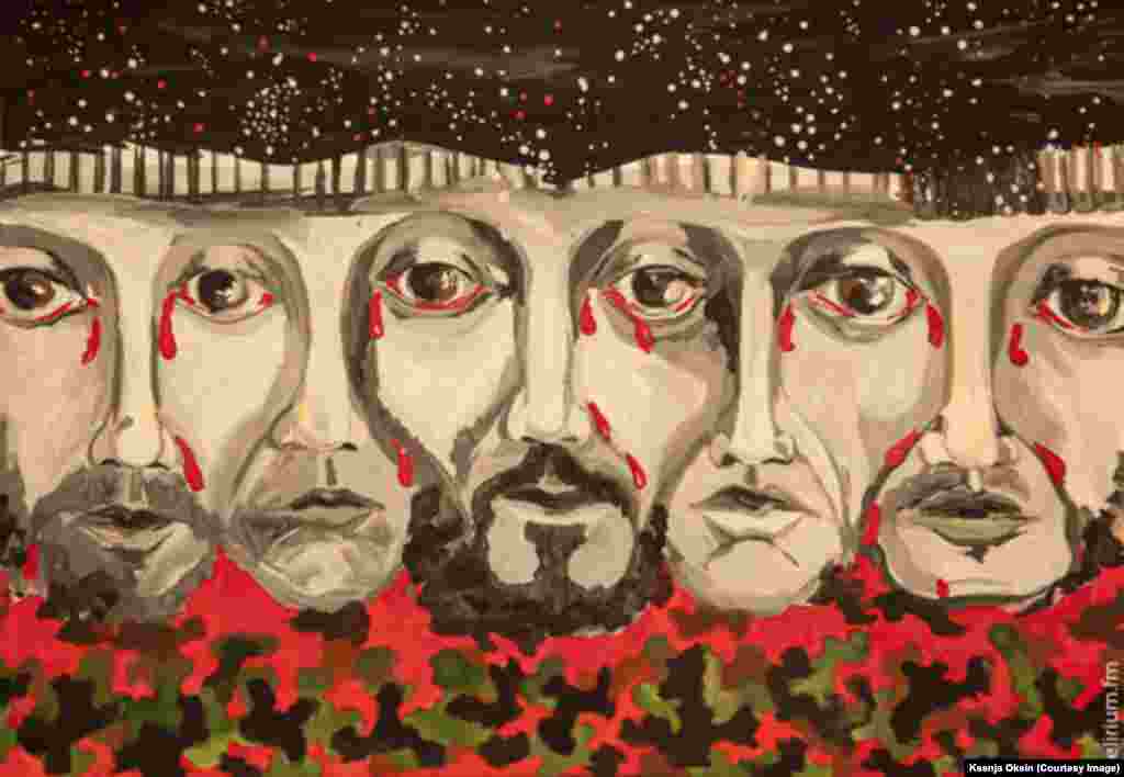 "Nihoyan" by Ksenja Oksin. Serhiy Nihoyan was shot dead on January 22 during a violent clash between riot police and protesters in Kyiv. 