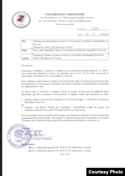 Kërkesa e UP-së për Fakultetin në Mitrovicë të Veriut.