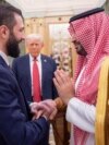 In this photo released by the Saudi Royal Palace, President Donald Trump (center) watches Saudi's Crown Prince Muhammed bin Salman (right) shake hands with Syria's interim President Ahmad al-Sharaa in Riyadh on May 14.