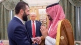 In this photo released by the Saudi Royal Palace, President Donald Trump (center) watches Saudi's Crown Prince Muhammed bin Salman (right) shake hands with Syria's interim President Ahmad al-Sharaa in Riyadh on May 14.