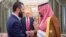 In this photo released by the Saudi Royal Palace, President Donald Trump (center) watches Saudi's Crown Prince Muhammed bin Salman (right) shake hands with Syria's interim President Ahmad al-Sharaa in Riyadh on May 14.
