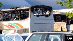 The damaged bus at Burgas airport following the attack