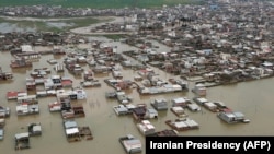 A handout picture provided by the Iranian presidency on March 27, 2019, shows areas affected by floods in the country's northeastern Golestan region. 