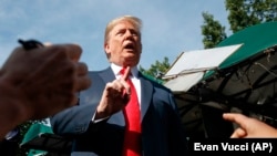 U.S. President Donald Trump speaks to reporters at the White House in Washington on June 15.