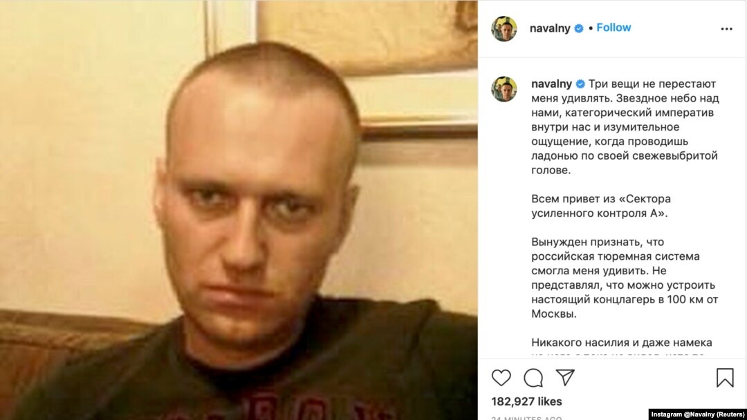 Postarea de pe Instagram publicată de Alexei Navalnîi din colonia penitenciară nr. 2 din Pokrov.