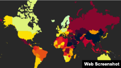 "Cўз эркинлиги индекси-2014" ҳисоботига илова қилинган харитада Ўзбекистон қора рангда - аҳвол ўта жиддий бўлган мамлакатлар қаторида кўрсатилган. 